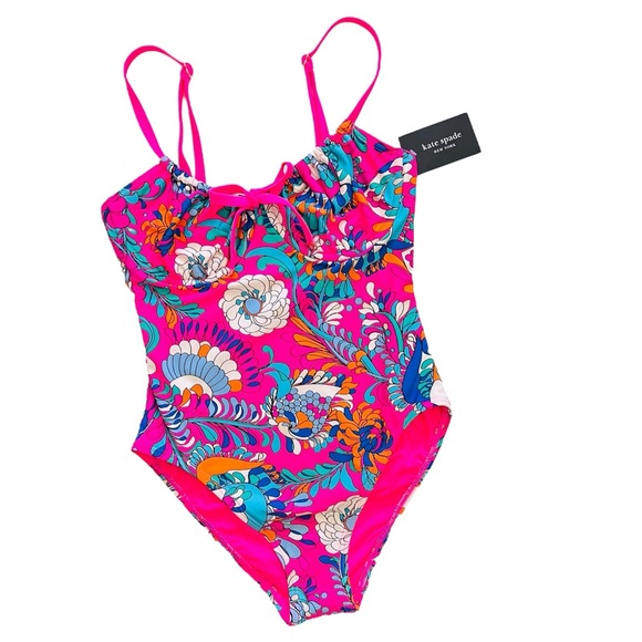 New KATE SPADE Sea Garden One Piece Swimsuit Radiant Pink Floral Print Sz S - Picture 3 of 11